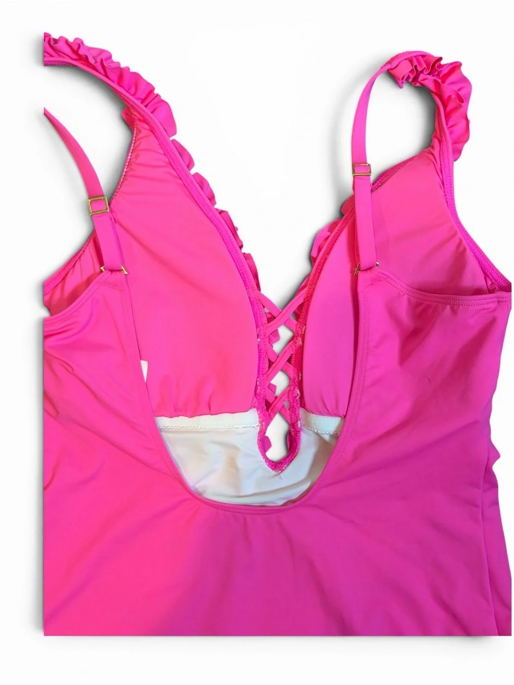 La Blanca Vibrant Pink Ruffle V-Neck One-Piece